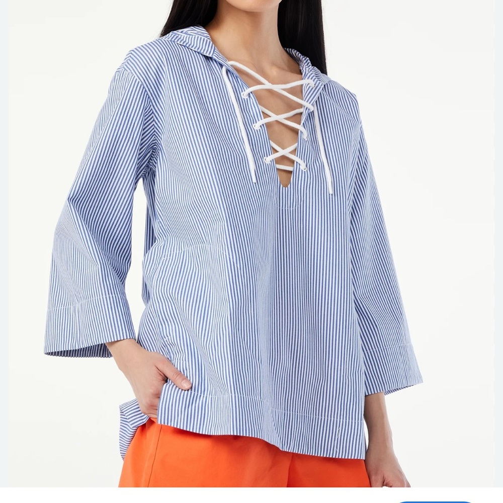 Free Assembly Blue Blouse with Lace-Up Detail Size Small